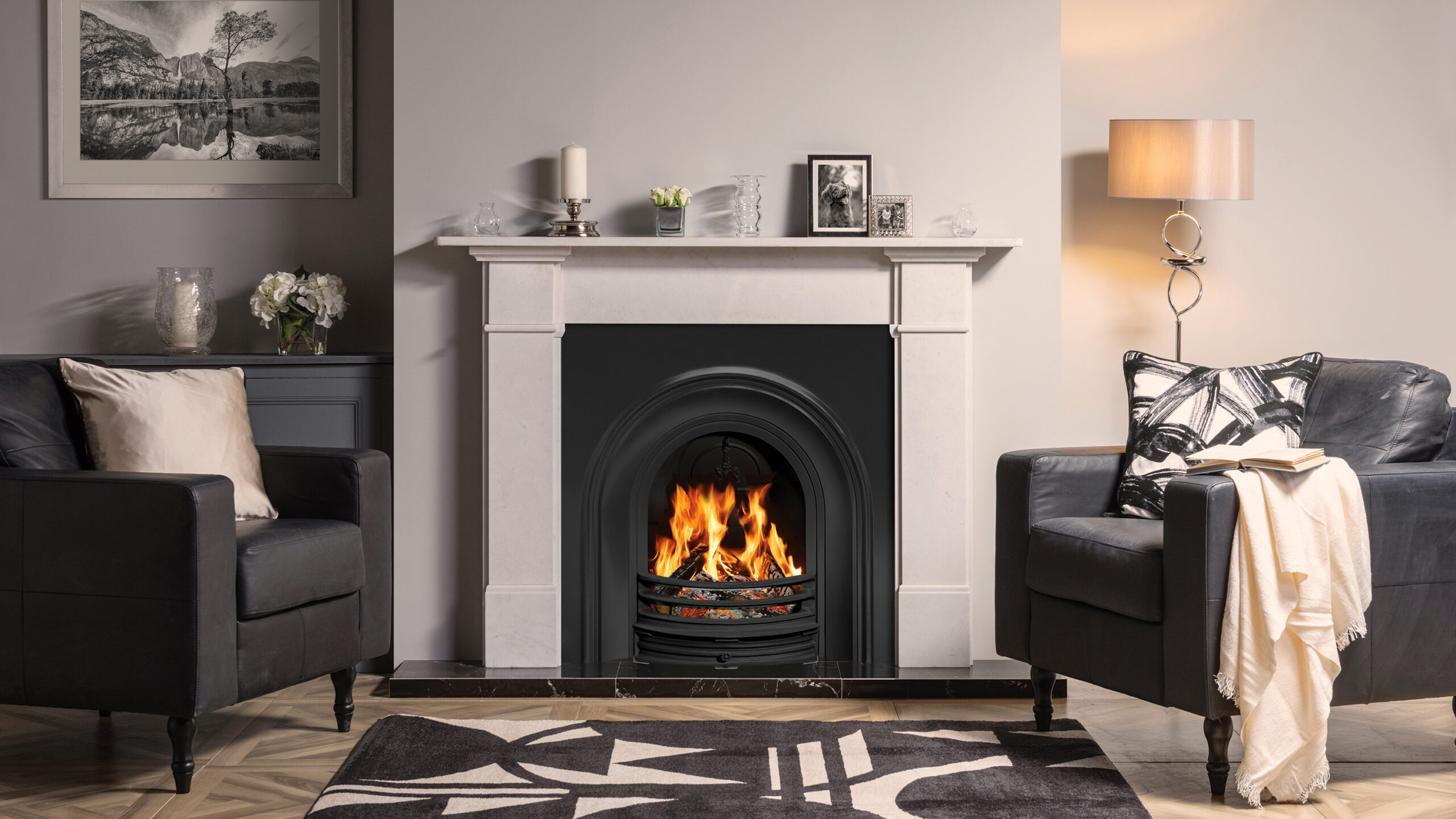 Dimplex Officials -Dimplex Officials Classical Arches Insert Matt Black with Claremont Stone Mantel G178 copy 1 scaled 1