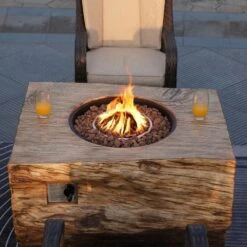 Direct Wicker 44-Inch Rectangular Tree Stump LP Fire Pit Table (PAG-2170) -Dimplex Officials copy of direct wicker rectangle stainless steel firepit in grain pattern 28892977037406