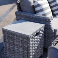 Direct Wicker Amora 5-Piece Outdoor Furniture Set With LP Fire Pit Table (PAF-1801-New) -Dimplex Officials direct wicker amora 5 piece gas fire sofa seating group 28877646233694