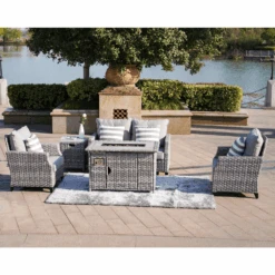 Direct Wicker Amora 5-Piece Outdoor Furniture Set With LP Fire Pit Table (PAF-1801-New) -Dimplex Officials direct wicker amora 5 piece outdoor furniture set with lp fire pit table paf 1801 new paf 1801 new 29115917926494