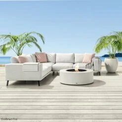 EcoSmart Fire Ark 39-Inch Round Concrete Fire Pit Table -Dimplex Officials ecosmart fire ark 39 inch round concrete fire pit table 29707808669790