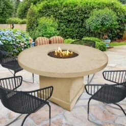 Modern Blaze Mt. Lassen 54-Inch Round Concrete Chat Height Fire Pit Table -Dimplex Officials modern blaze mt lassen 54 inch round concrete chat height fire pit table 29439839010910