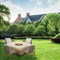 Modern Blaze Mt. Shasta 42-Inch Square Concrete Dining Height Fire Pit Table -Dimplex Officials modern blaze mt shasta 42 inch square concrete dining height fire pit table 29702455328862