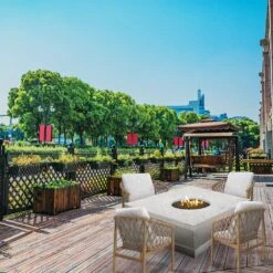 Modern Blaze Mt. Shasta 42-Inch Square Concrete Dining Height Fire Pit Table -Dimplex Officials modern blaze mt shasta 42 inch square concrete dining height fire pit table 29702455459934