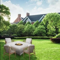 Modern Blaze Mt. Shasta 42-Inch Square Concrete Dining Height Fire Pit Table -Dimplex Officials modern blaze mt shasta 42 inch square concrete dining height fire pit table 29702455525470