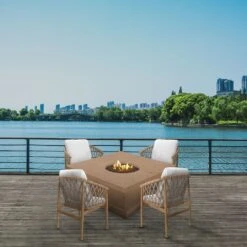 Modern Blaze Mt. Shasta 42-Inch Square Concrete Dining Height Fire Pit Table -Dimplex Officials modern blaze mt shasta 42 inch square concrete dining height fire pit table 29702455656542