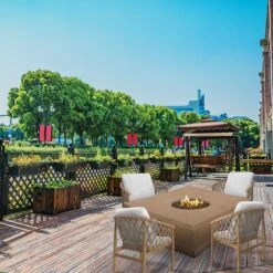 Modern Blaze Mt. Shasta 42-Inch Square Concrete Dining Height Fire Pit Table -Dimplex Officials modern blaze mt shasta 42 inch square concrete dining height fire pit table 29702455689310