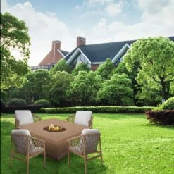 Modern Blaze Mt. Shasta 42-Inch Square Concrete Dining Height Fire Pit Table -Dimplex Officials modern blaze mt shasta 42 inch square concrete dining height fire pit table 29702455722078