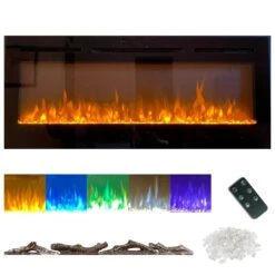 Modern Blaze Recessed / Wall Mounted Electric Fireplace With Multicolor Flame -Dimplex Officials modern blaze recessed wall mounted electric fireplace with multicolor flame 30355359334494