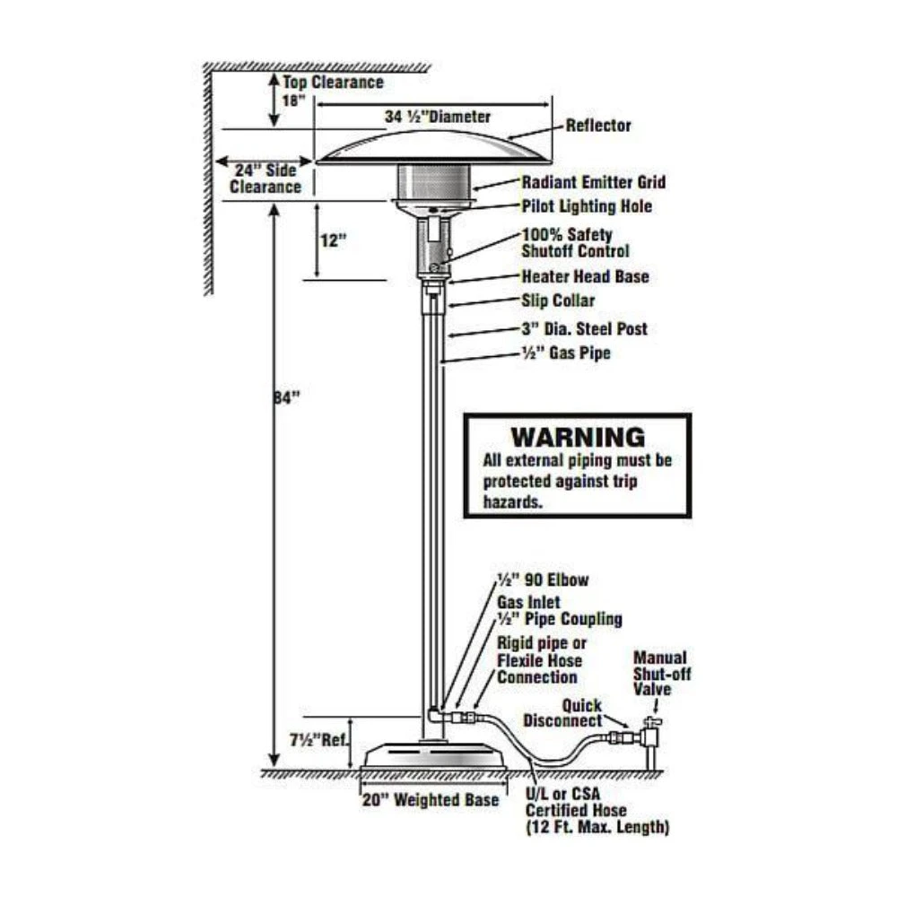Sunglo A242 B Portable NG Patio Heater With Manual Ignition - Black 11 Sunglo A242 B Portable NG Patio Heater With Manual Ignition - Black - Image 11