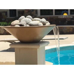 Top Fires Cazo 24-Inch Round Concrete Gas Fire And Water Bowl - Match Lit (OPT-24RFW) -Dimplex Officials top fires top fires 24 round concrete gas fire and water bowl match lit opt 24rfwm 11806763974750