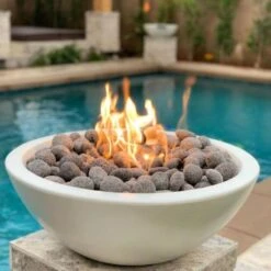 Top Fires Sedona 33-Inch Round Concrete Gas Fire Bowl - Electronic (OPT-33RFOE) -Dimplex Officials top fires top fires 33 round concrete gas fire bowl electronic opt 33rfoe 14671271166046