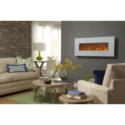Touchstone Ivory 50-Inch Wall Mounted Electric Fireplace With White Frame (#80002) -Dimplex Officials touchstone touchstone ivory wall mounted electric fireplace with white frame 80002 4791645470814
