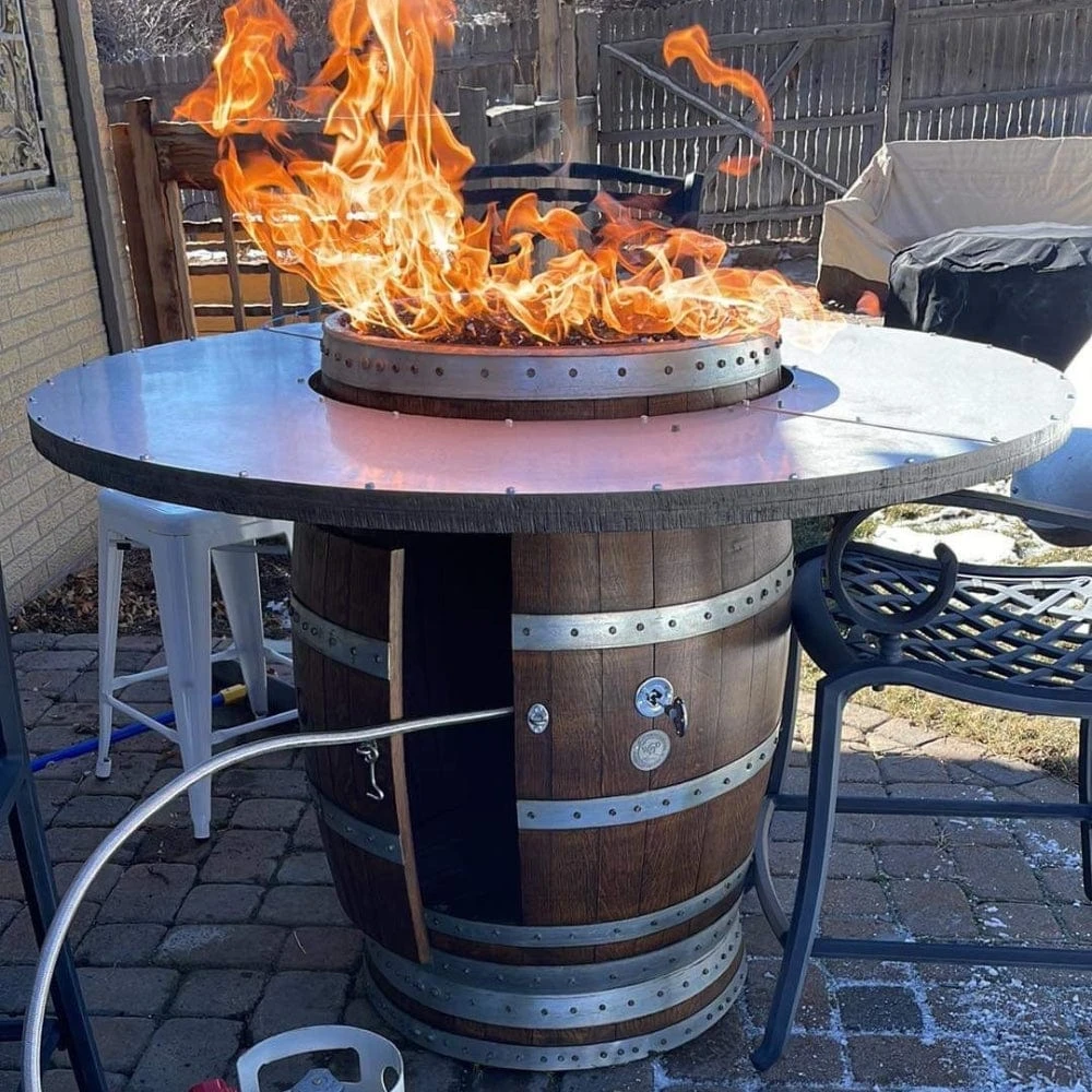 Wine Barrel Dude Extended Height Barrel 46-Inch Wooden Gas Fire Pit Table 2 Wine Barrel Dude Extended Height Barrel 46-Inch Wooden Gas Fire Pit Table - Image 2